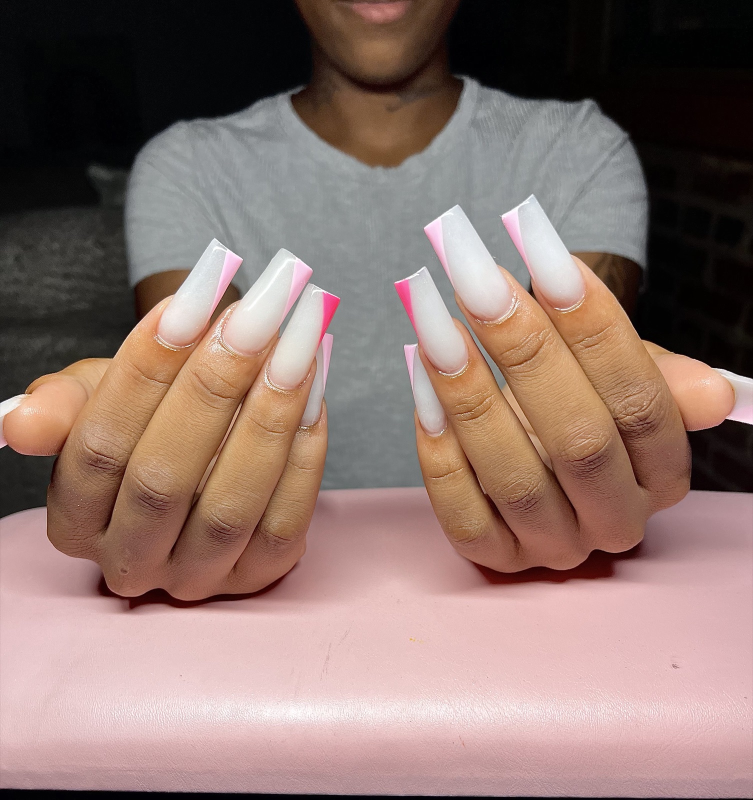 Soft pink ombré coffin nail set